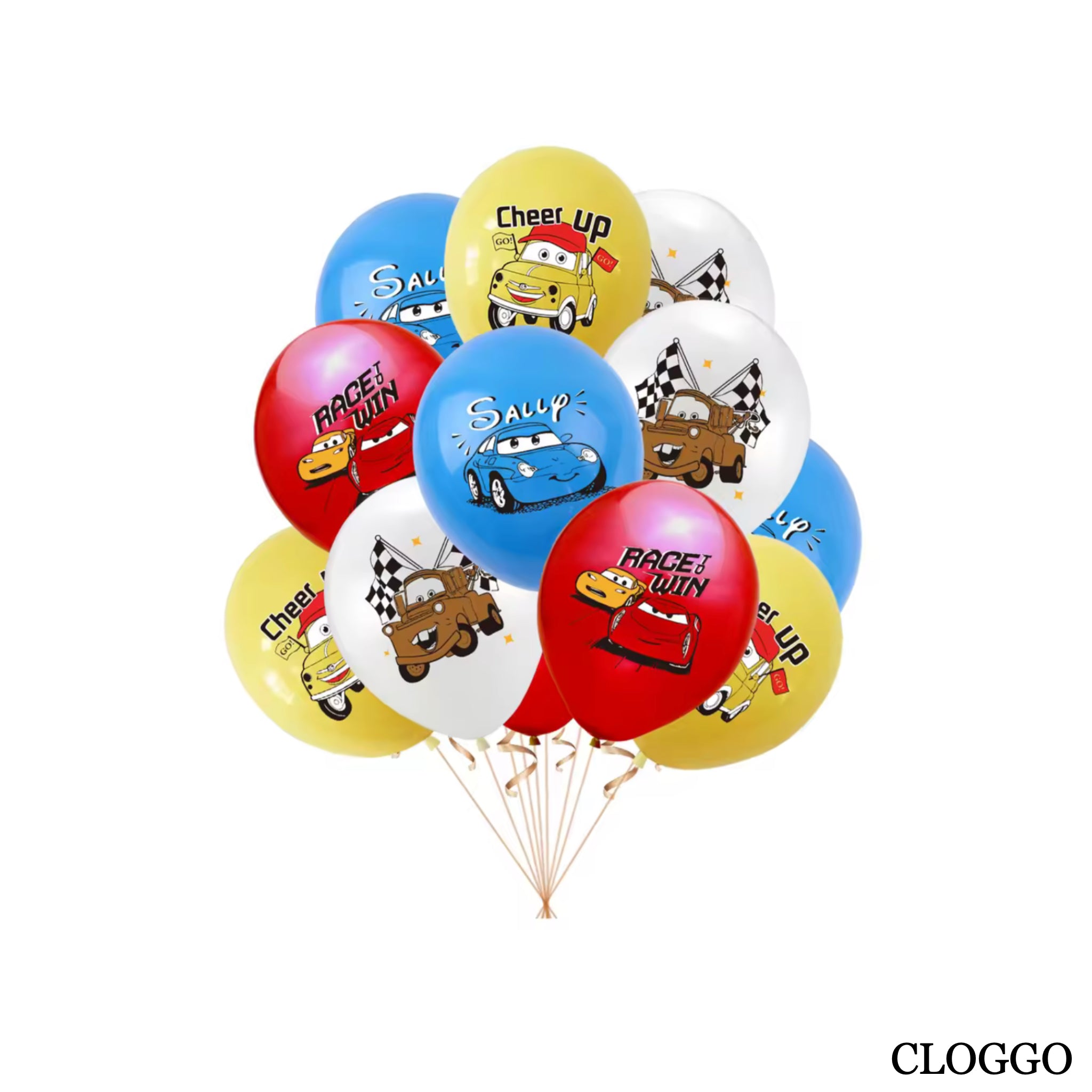 Pack 10 Globos Látex Cars - Decoración Cumpleaños McQueen - Fiesta Niños