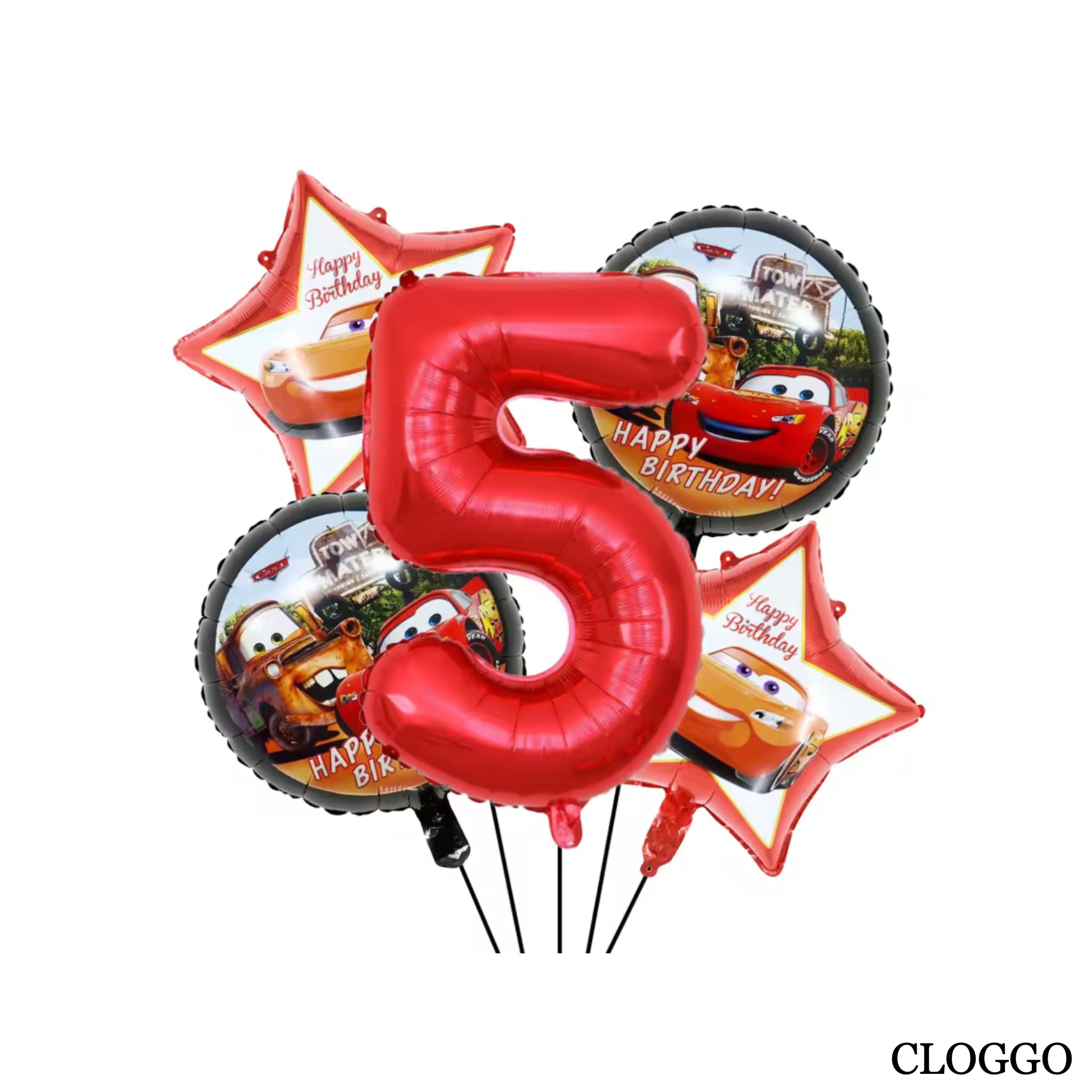 Pack 5 Globos McQueen – Decoración Cumpleaños